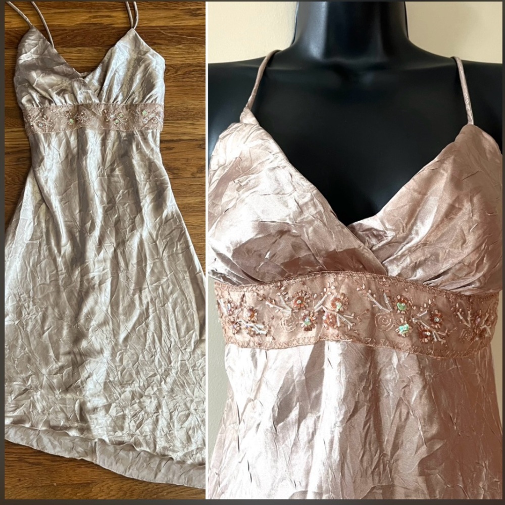 Vtg y2k fairy dress S XS Do & Be champagne sparkle babydoll asymmetrical whimsy